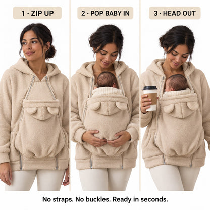 How it works: zip up, pop baby in, head out